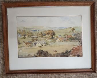 Alfred H Hart. An early th Century Watercolour of a villag - Alfred Henry Hart