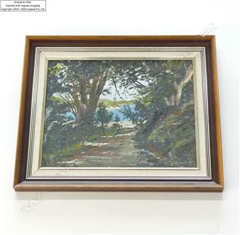 OIL ON BOARD ROTOROA ISLAND SIGNED LOLA BAILEY H380 L450MM - Lola Bailey