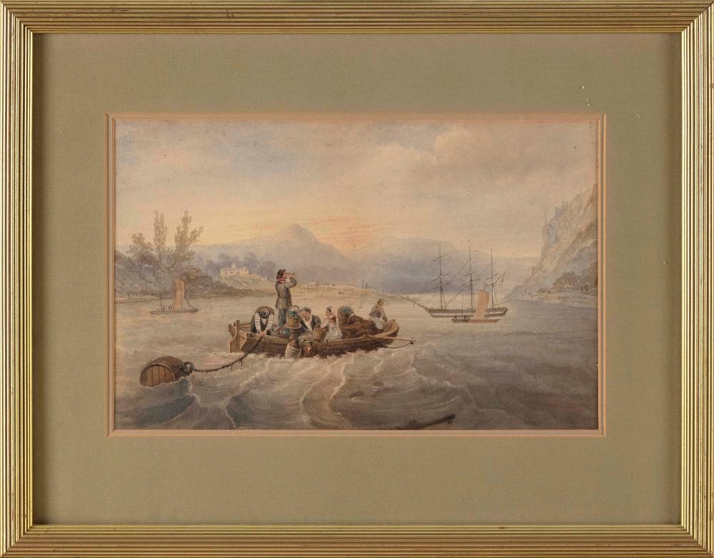 Artwork by American School, 19th Century, Crossing the river, Made of Watercolor