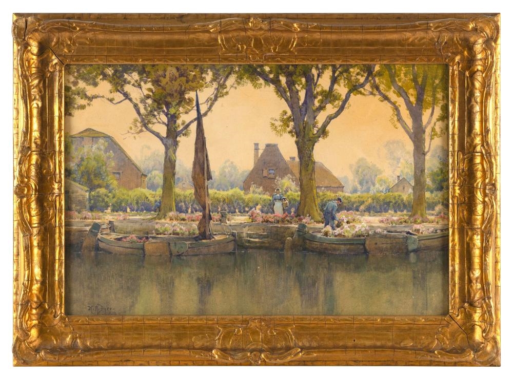 Artwork by Hezekiah Anthony Dyer, Riverside flower market, Made of Watercolor