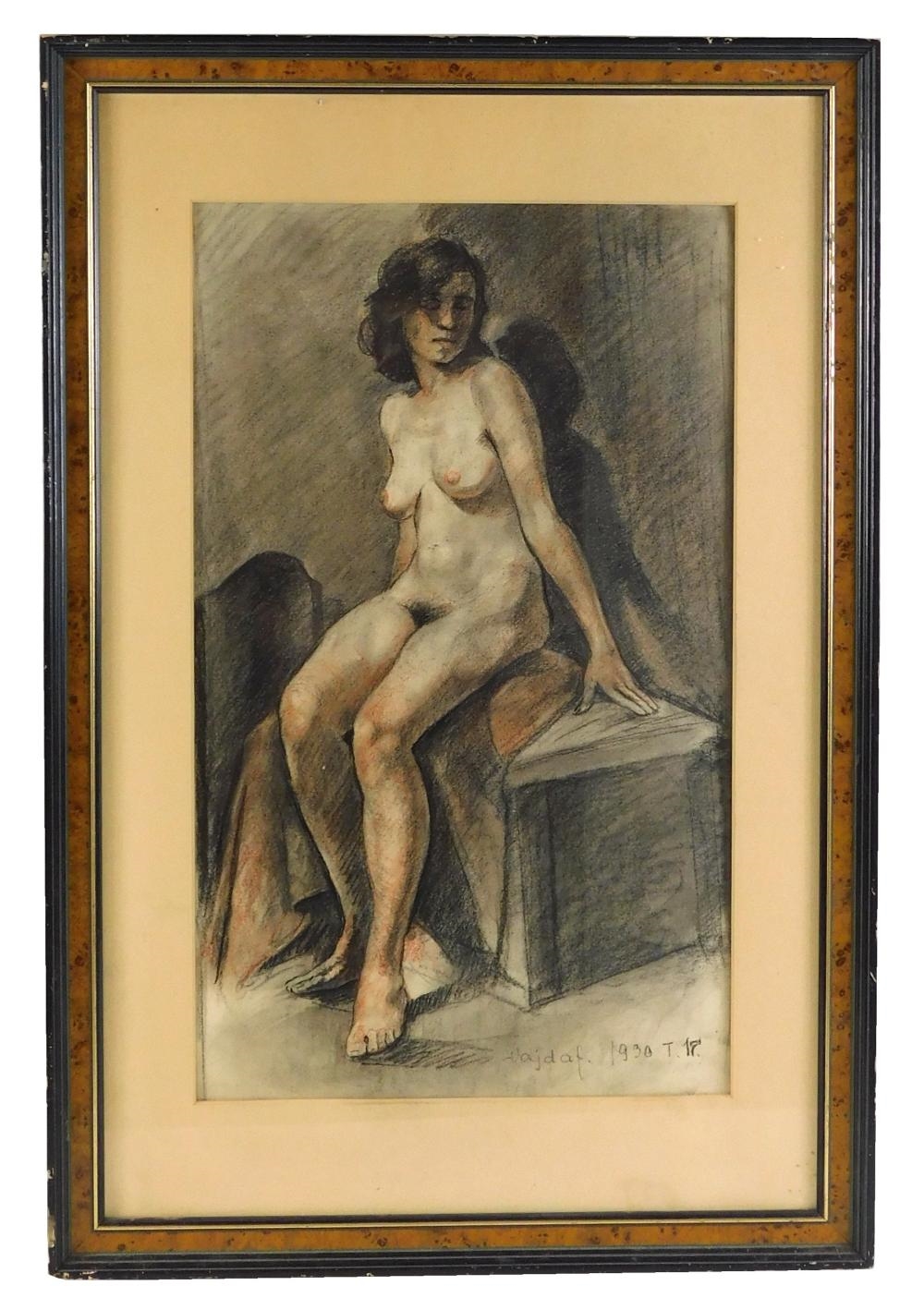 Artwork by Lajos Vajda, female nude portrait, Made of pastel on paper