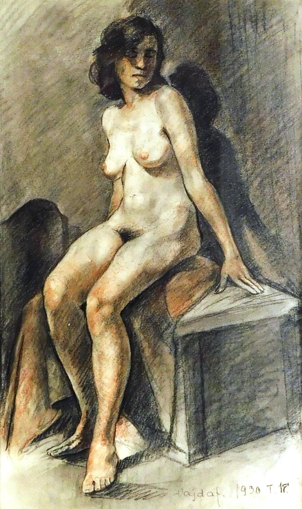 Artwork by Lajos Vajda, female nude portrait, Made of pastel on paper