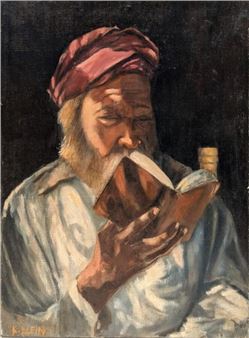 Karl KLEIN (1898 - ?) Portrait d'homme lisant Huile sur toile Signé en bas à gauche. 61 x 46 cm. - Karl Klein