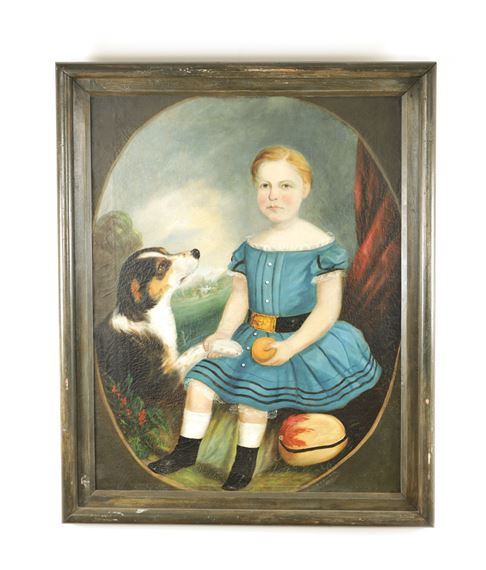 G. H. BUXTON A 19TH CENTURY OIL ON CANVAS NIAVE SCHOOL PORTRAIT OF A YOUNG BOY AND HIS DOG by G.H. Buxton, dated 1864