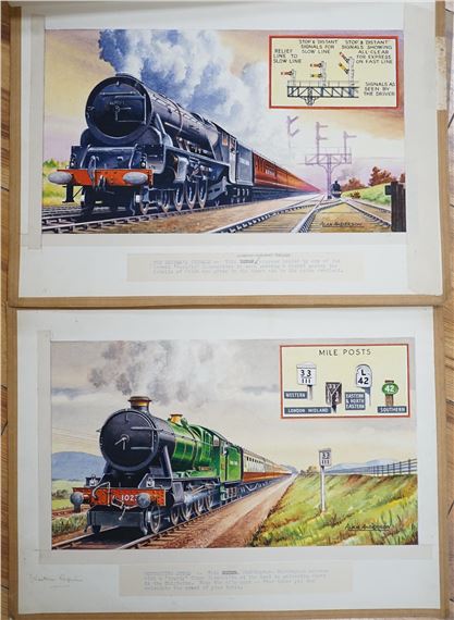 Alan Anderson, two original watercolours for postcard designs, steam locomotives, ‘London, Midland by Alan Anderson