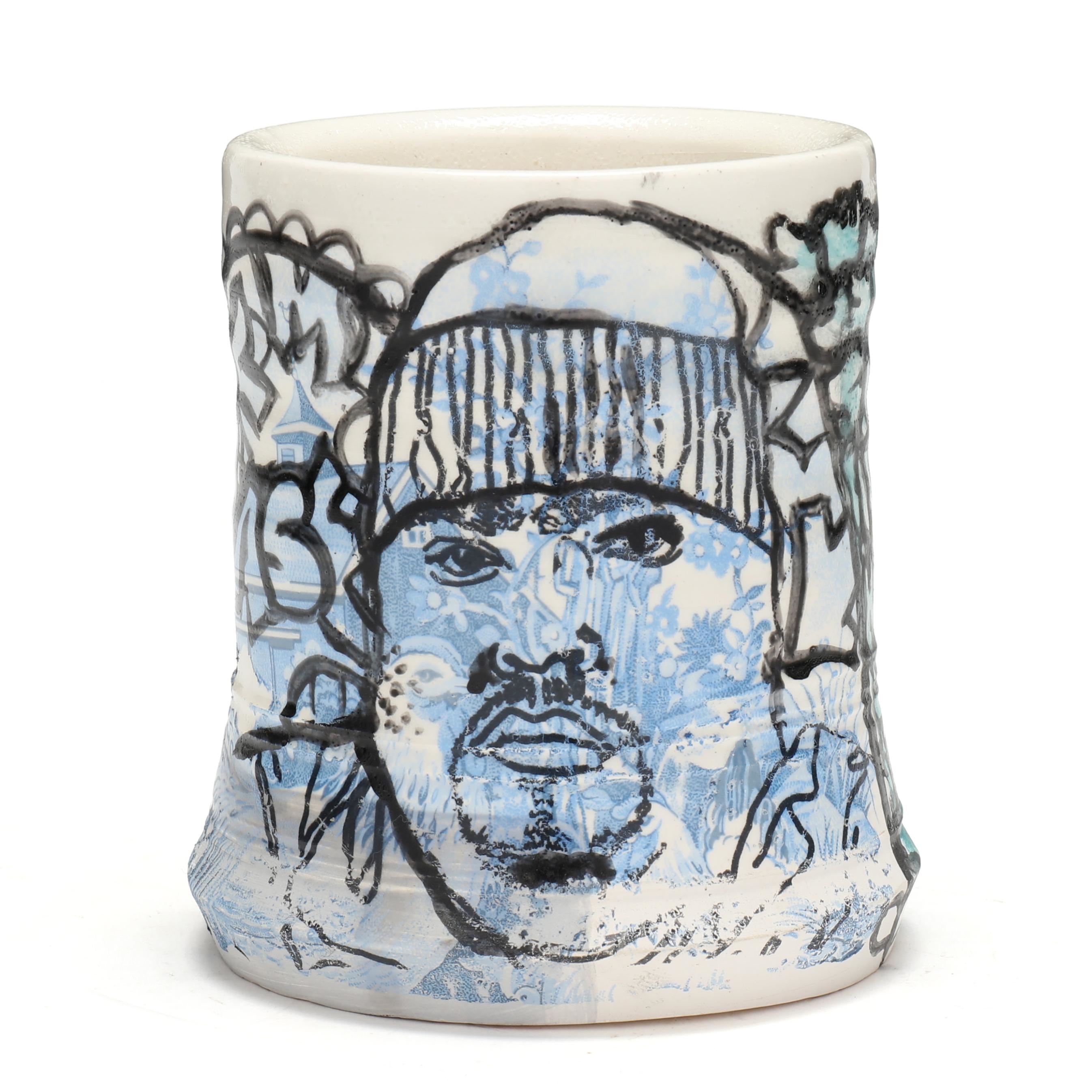 Artwork by Roberto Lugo, Graffiti Pottery Mug, Made of gilt, polychrome