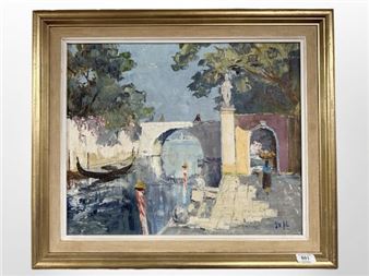Impressionist study with figures on a bridge - G.w. Hill