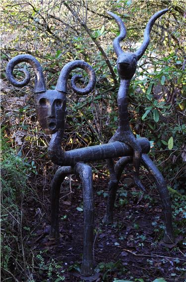 Duck on Goat by Quentin Clemence, ▲ Quentin Clemence (b.1956)
 ,Duck on Goat
 ,copper