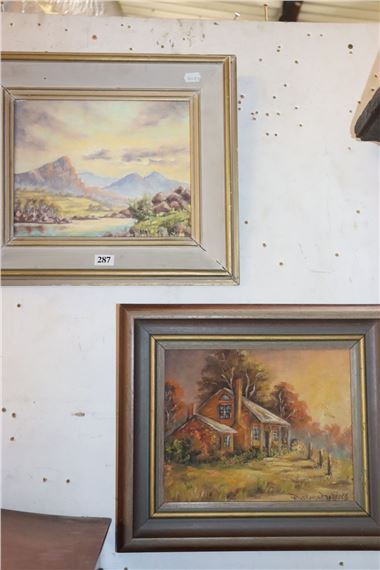 'Flinders Ranges' oil on canvas and cottage scene by Rosamund Heritage