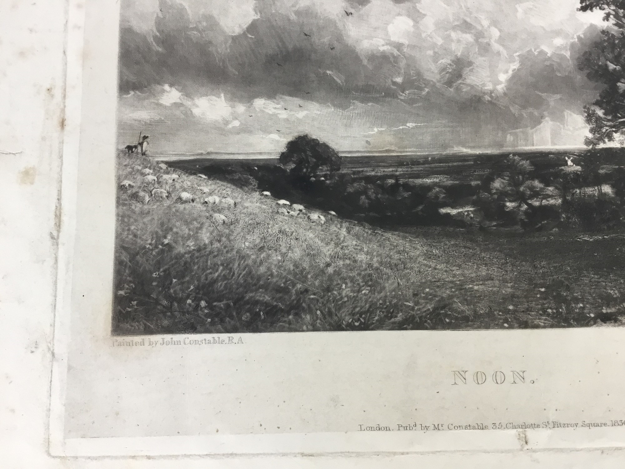 Artwork by John Constable, David Lucas, two mezzotints, "A Mill", 26cm x 35.5cm overall, and "Noon", 27cm x 37cm overall, both published by Mr Constable, Charlotte Street, London 1830, both unframed, Made of mezzotints