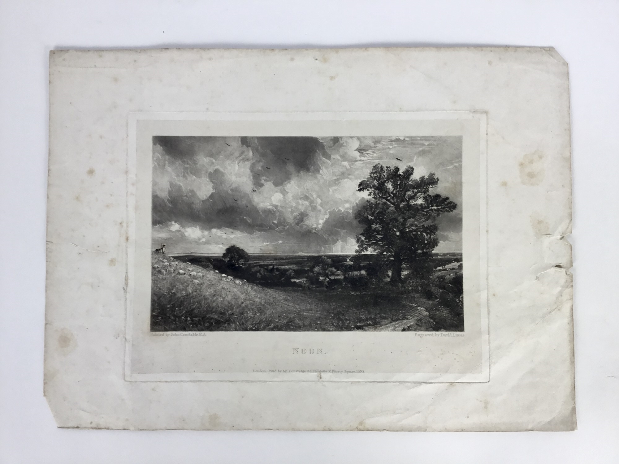 Artwork by John Constable, David Lucas, two mezzotints, "A Mill", 26cm x 35.5cm overall, and "Noon", 27cm x 37cm overall, both published by Mr Constable, Charlotte Street, London 1830, both unframed, Made of mezzotints
