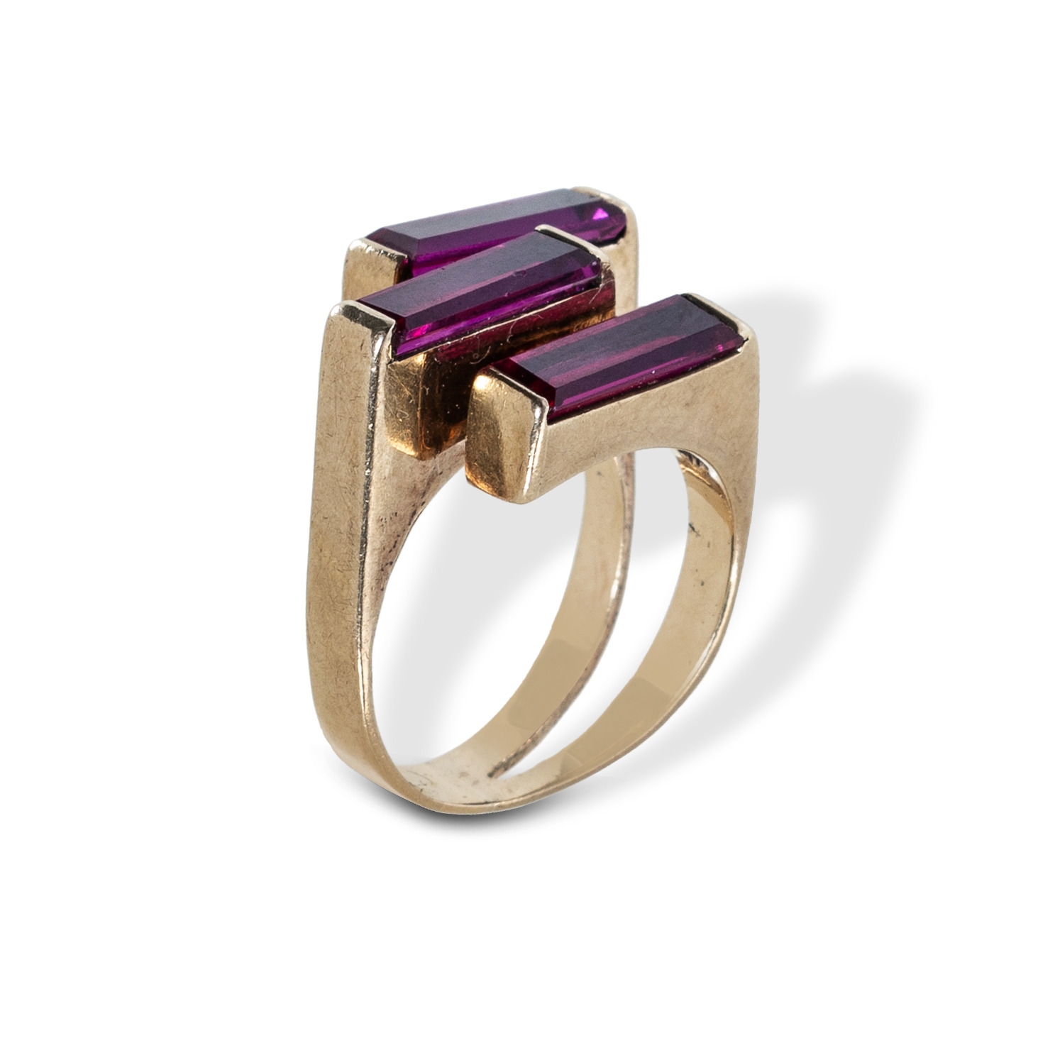 Designer | 60s/70s designer ring set with 3 long flame fusion synthetic ...