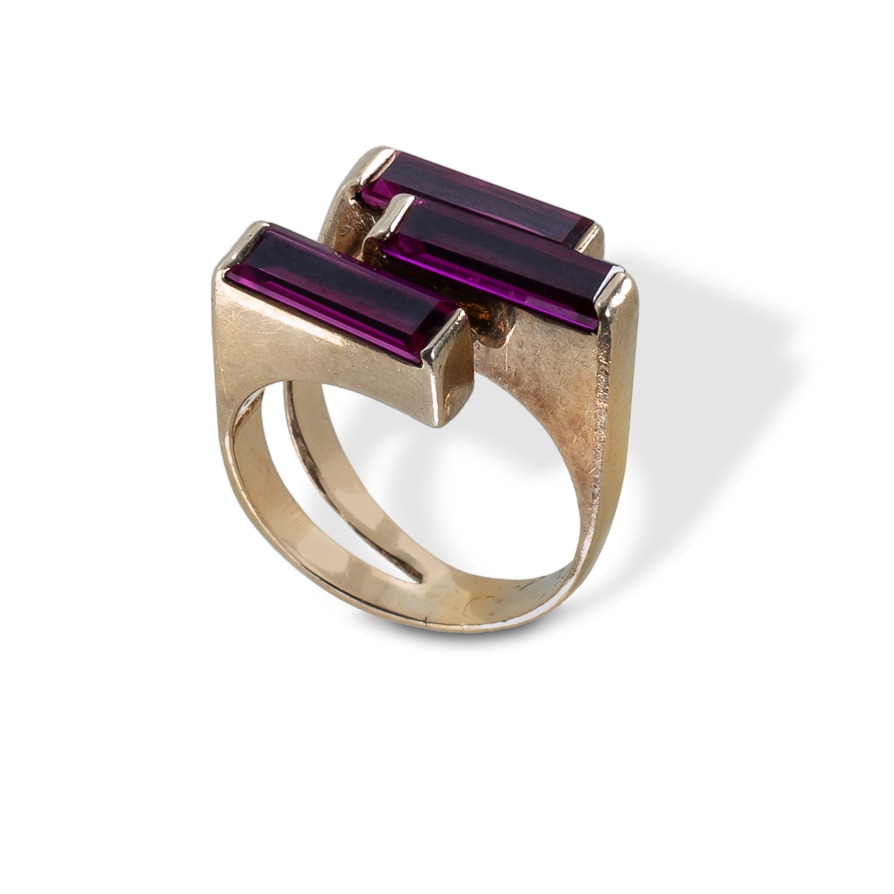 Designer | 60s/70s designer ring set with 3 long flame fusion synthetic ...