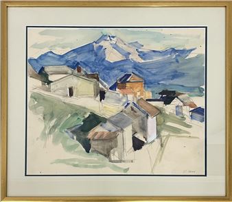 WALTER HESS (b.1920), 'Contra, near Locarno with 'Camoghe' in distance, water colour 50cm x 59cm, signed, framed. - Walter Hess