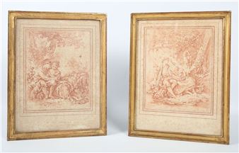 BOUCHER François (dessinateur) - L.BONNET (graveur), d'après Le doux entretien - Les amans heureux Deux reproduction à l'imitation de la sanguine (mouillures et piqures - L. Bonnet