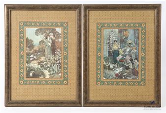 Deux impression en couleurs d'après Edouard Dulac l'un représentant un couple près d'un bassin, l'autre un pacha indien s'ennuyant sur son trône Dim - Edouard Dulac