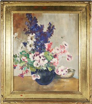 Floral Bouquet in a Blue Vase - Mabel Ernestine Sumerlin