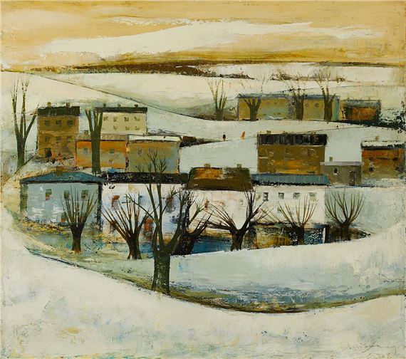 Laimdot Murniek "Winter" Oil Painting 1965 by Laimdot Murniek, 1965