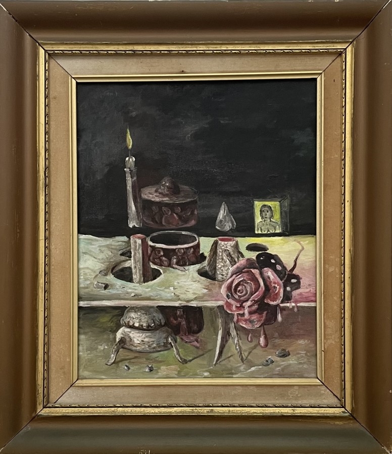 Artwork by David Meshulam, Rose and a candle, Made of Oil on canvas