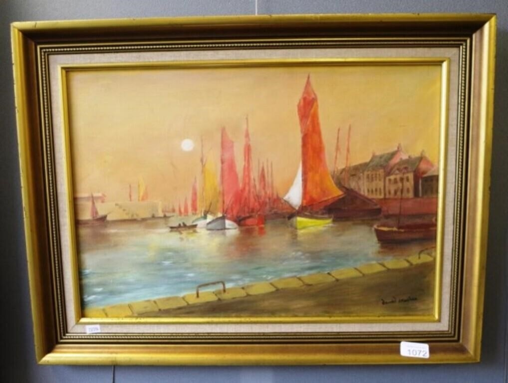 Artwork by David Strachan, Venetian port, Made of oil on board