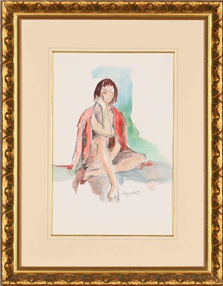 Seated Female Nude with Jacket by Audrey Hart