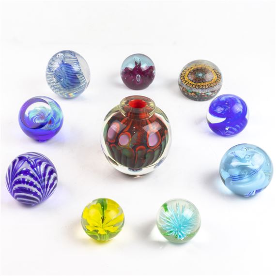 Steven Main | A Steven Main vase and nine glass paperweights | MutualArt