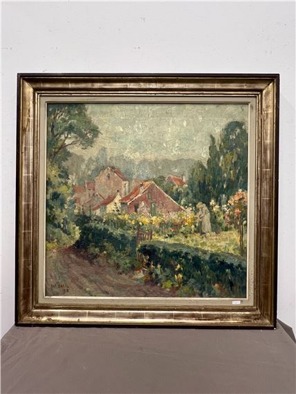 "Jeune femme dans un jardin fleuri" by Antoine Daens