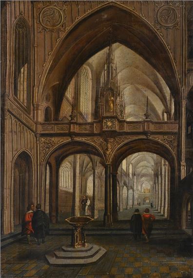 AN INTERIOR OF A GOTHIC CHURCH - Paul Vredeman de Vries