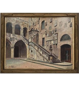 Fine Italian Watercolor Painting Bargello Castle Florence Italy Giovanni Giuliani 1893-1965 - Giovanni Giuliani