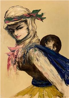 A framed oil on canvas, mother and child, signed V Zirakian, dated Tehran 1963. H.73 W.54cm - V. Zirakian