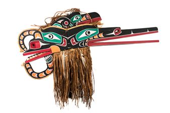 Kwakwa̱ka̱ʼwakw Style G̲a̱luḵwiwe (Crooked Beak of Heaven) and Huxwhukw (Hok Hok) Double Mask - Tony Gulbrandsen