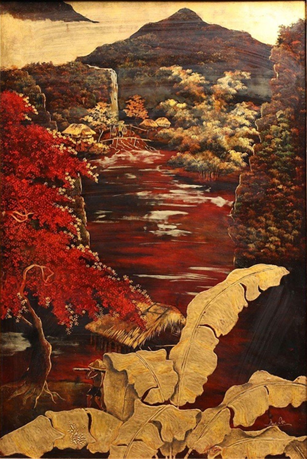 Artwork by Nguyen Loi, Hometown, Made of lacquer