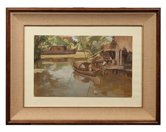 Small boat on a branch of the Mekong - Nguyen Phuoc