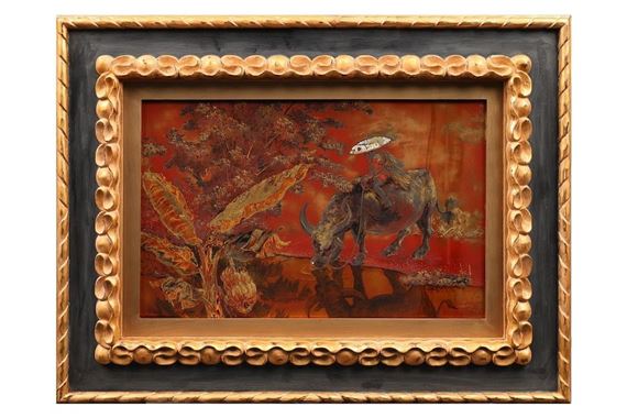 The boy riding a buffalo by Nguyen Duc Huyen