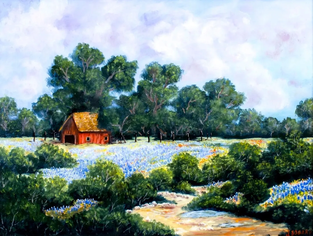 Artwork by J. Bogard, Bluebonnets Landscape, Made of oil on canvas