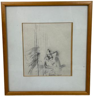 CAT LOOKING AT CANARY - Ruskin Spear