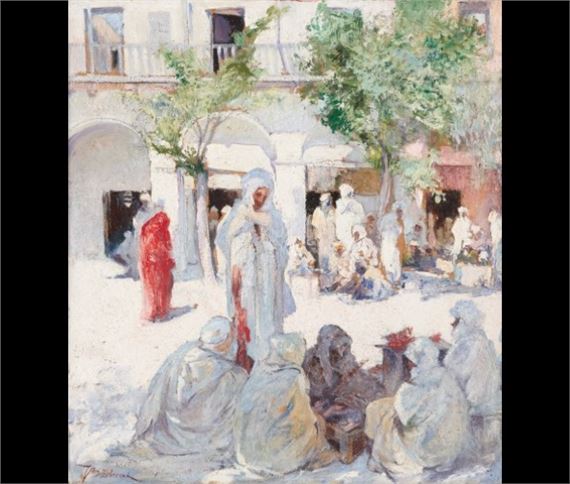 Réunion sur la place (orientaliste) by Jules-Pierre van Biesbroeck