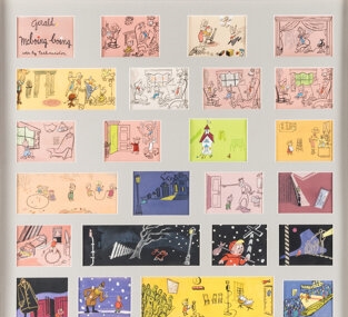 Artwork by Jules Engel, Herbert Klynn, Gerald McBoing-Boing RARE Storyboard/Color Keys Sequence of 24 by Jules Engel and Herb Klynn (UPA, Made of gouache