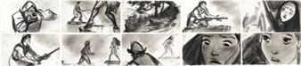 Pocahontas John Smith and Pocahontas Original Storyboard Art Group of 10 by Disney Legend Glen Keane (Walt Disney - Glen Keane