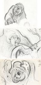 The Fox and the Hound Bear Rough Animation Drawing by Disney Legend Glen Keane Group of 3 (Walt Disney - Glen Keane