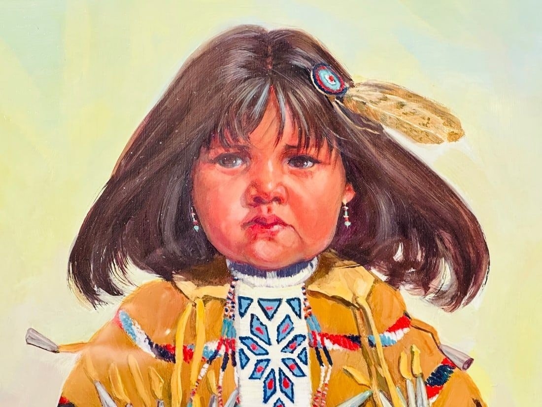 Artwork by Carol Theroux, Painting of a Native American Child by Carol Theroux, (1930-2021) Dated 83, Made of Painting