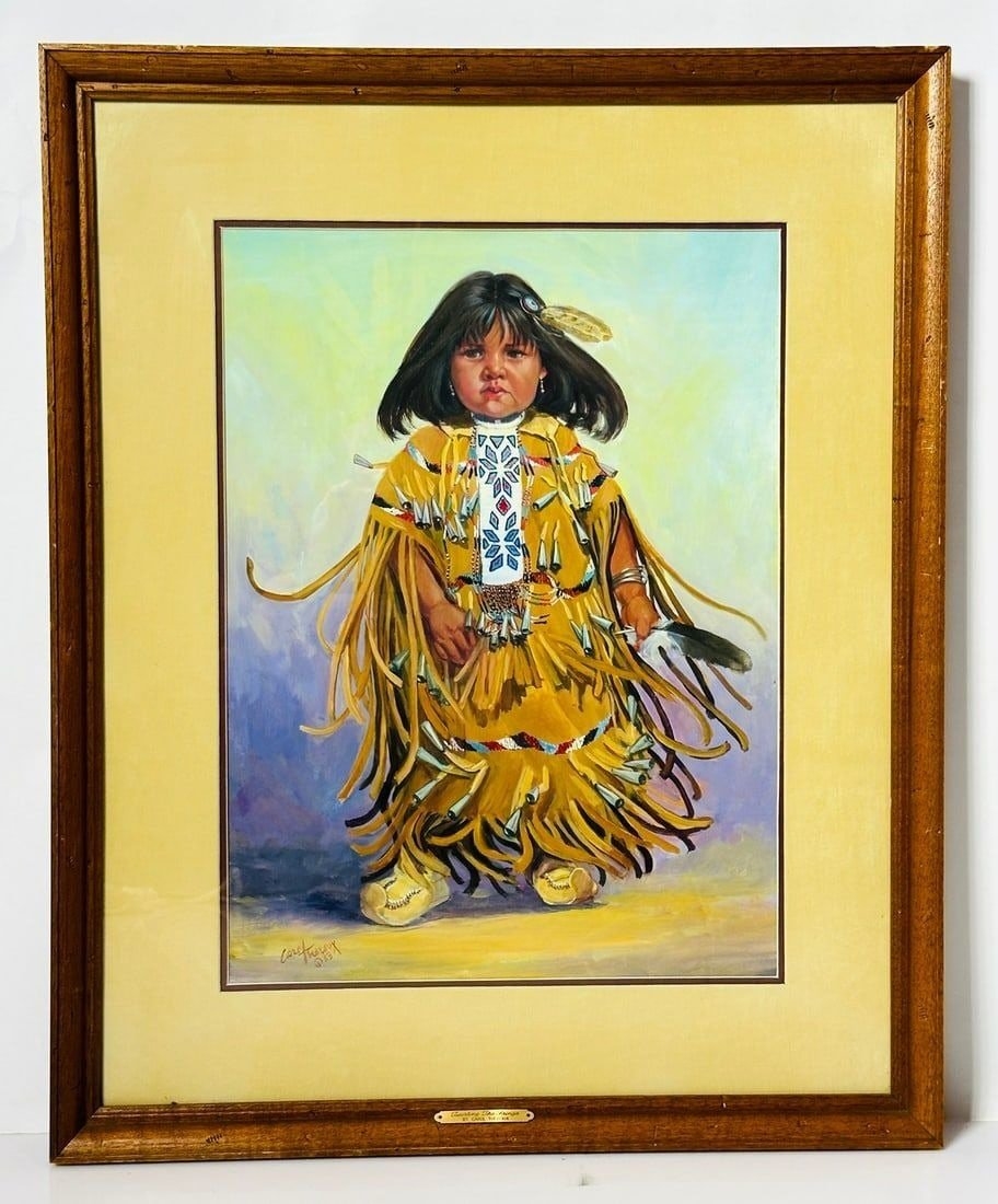 Artwork by Carol Theroux, Painting of a Native American Child by Carol Theroux, (1930-2021) Dated 83, Made of Painting