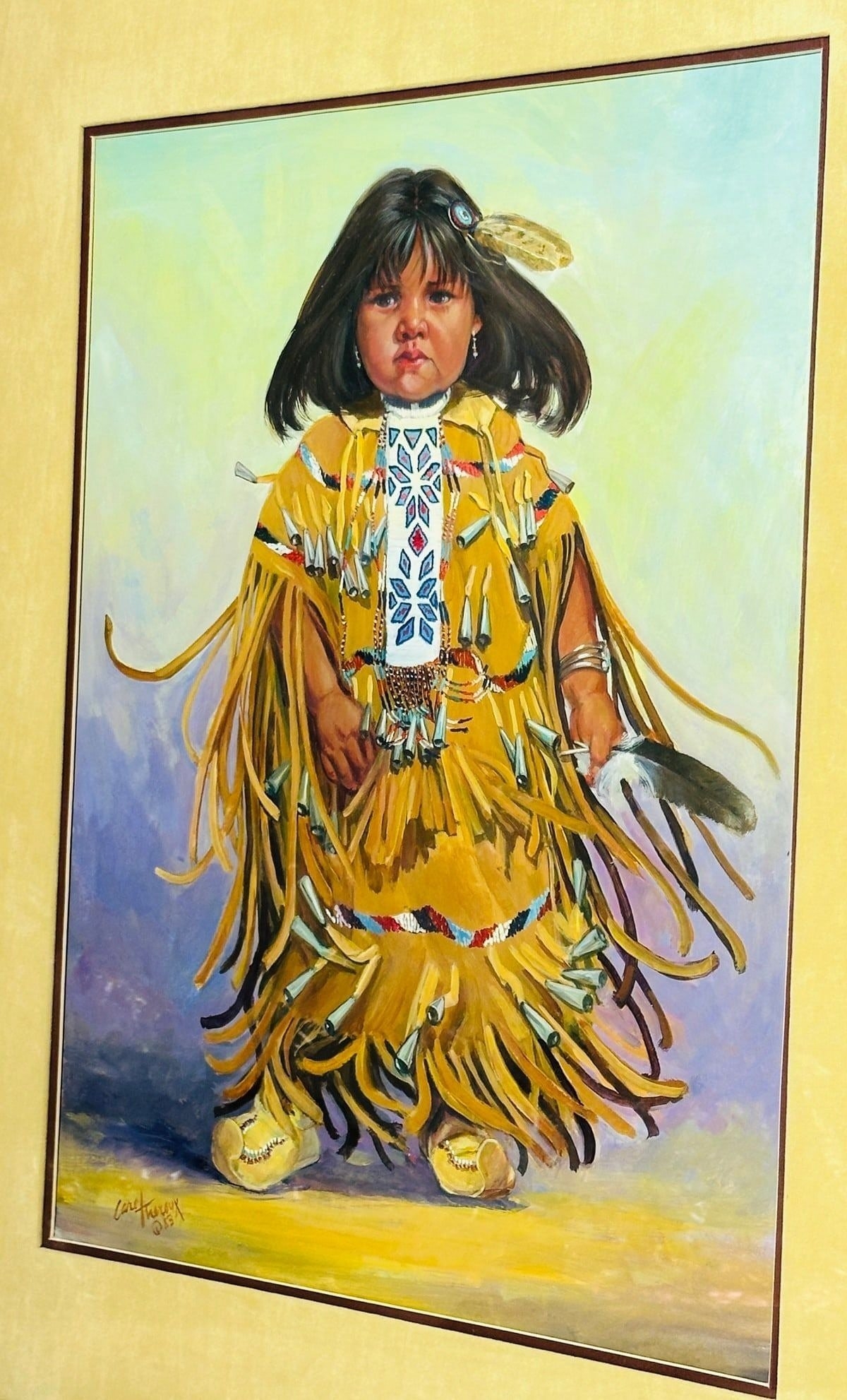 Artwork by Carol Theroux, Painting of a Native American Child by Carol Theroux, (1930-2021) Dated 83, Made of Painting