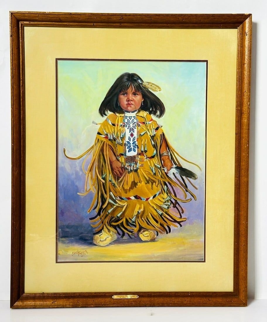 Artwork by Carol Theroux, Painting of a Native American Child by Carol Theroux, (1930-2021) Dated 83, Made of Painting