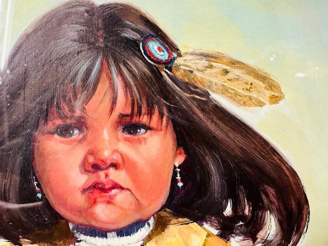Artwork by Carol Theroux, Painting of a Native American Child by Carol Theroux, (1930-2021) Dated 83, Made of Painting