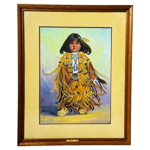 Painting of a Native American Child by Carol Theroux, (1930-2021) Dated 83 by Carol Theroux, Dated 83