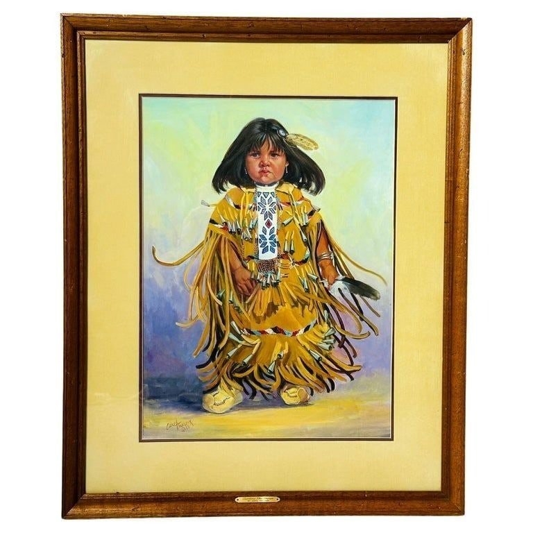 Artwork by Carol Theroux, Painting of a Native American Child by Carol Theroux, (1930-2021) Dated 83, Made of Painting