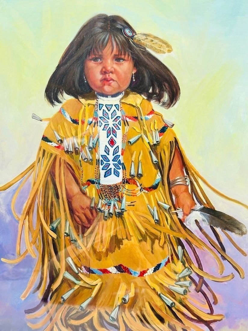 Artwork by Carol Theroux, Painting of a Native American Child by Carol Theroux, (1930-2021) Dated 83, Made of Painting