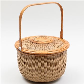 Harry A. Hilbert Nantucket Round Swing Handle Lidded Lightship Basket - Harry A. Hilbert
