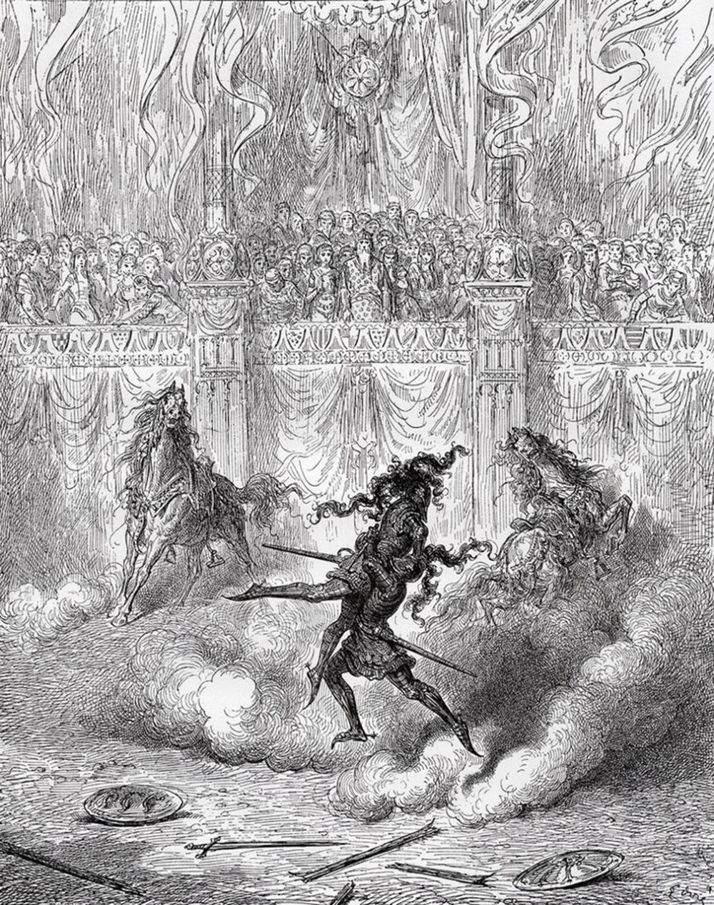 Gustave Doré | The climax of the duel, when Ruggiero lifts Rodomonte ...